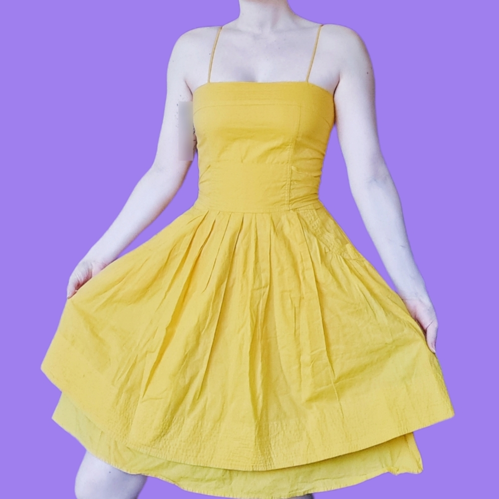 Twenty One, Daisy Yellow pleated dress with tie back. Size S